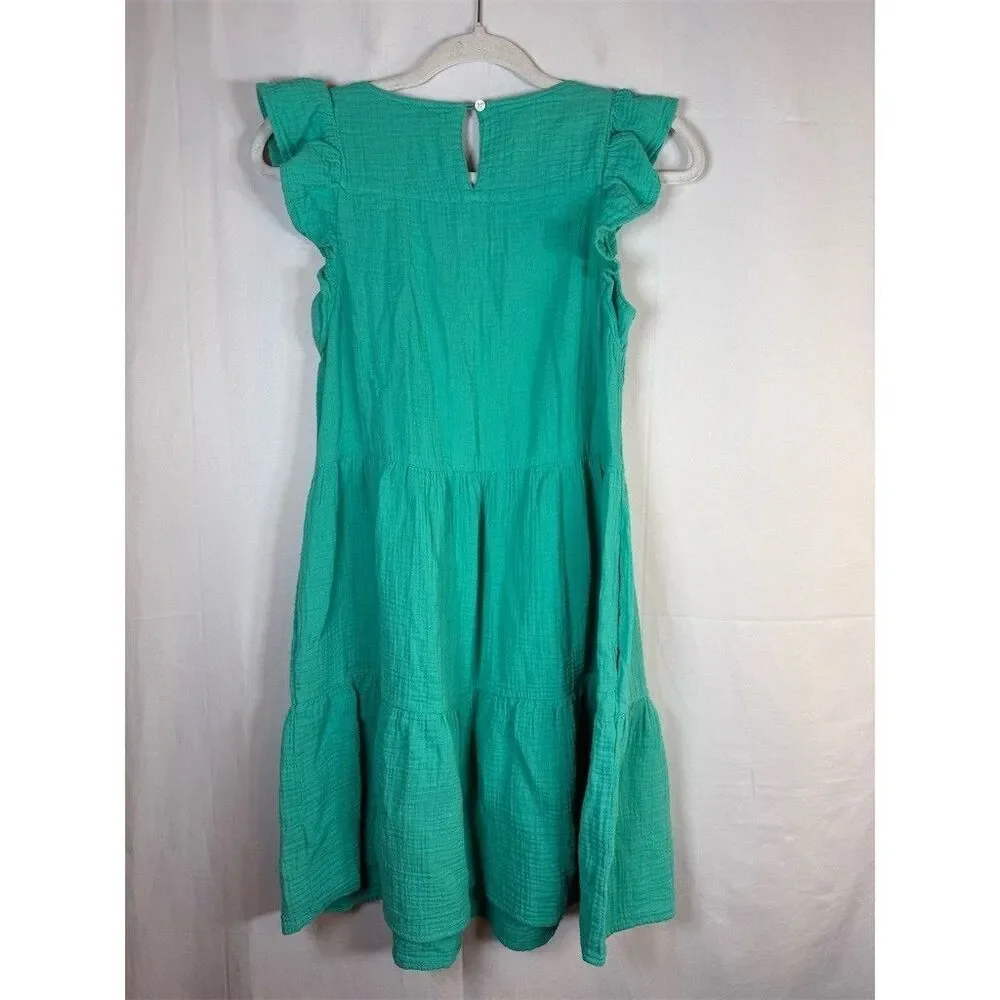 J.Crew Dress Womens Size 0 Green Tiered Knee Length Ruffle Cap Sleeve Casual